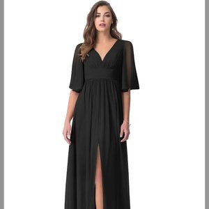 AZAZIE TEMEKA A-Line Ruched Chiffon Floor-Length Dress - Black